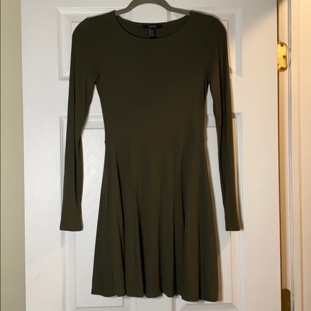 Forever 21 Army Green Long Sleeve Skater Dress